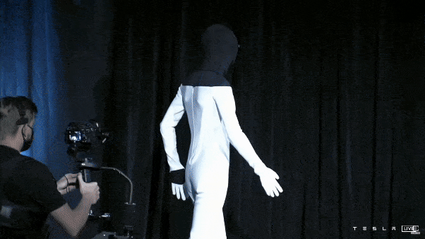 Human dancing in an Optimus robot costume
