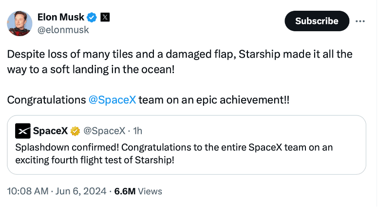 @elonmusk SpaceX Congrats